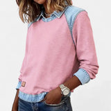Sweater Dames - Katoenen Top Met Denim Kraag — Sanne in Roze - Finn Jules