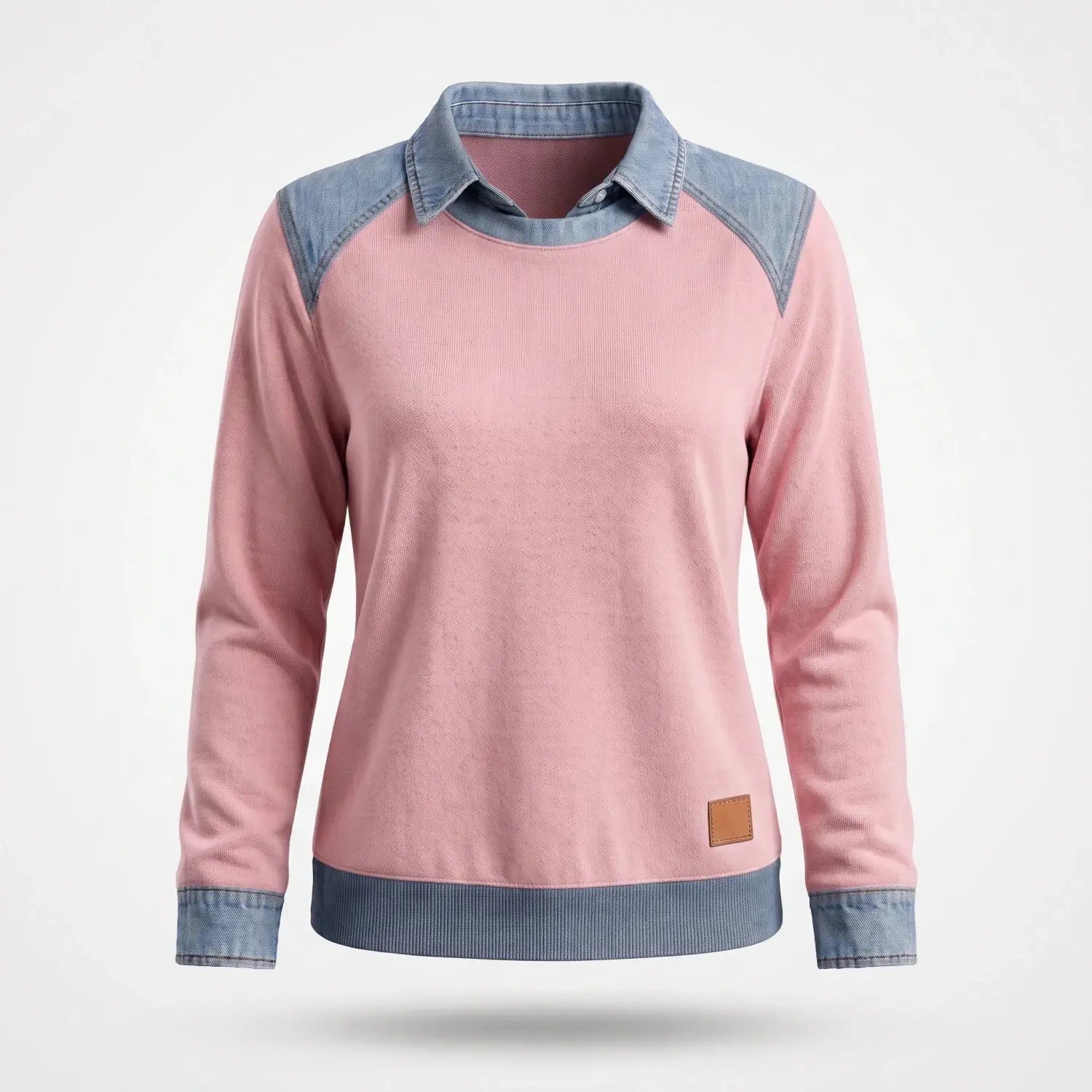Sweater Dames - Katoenen Top Met Denim Kraag — Sanne in Roze - Finn Jules
