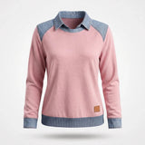 Sweater Dames - Katoenen Top Met Denim Kraag — Sanne in Roze - Finn Jules