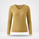 Trui Dames - Ribgebreid V-Hals Elegante — Elin in Geel - Finn Jules