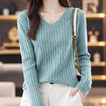 Trui Dames - Ribgebreid V-Hals Elegante — Elin in Groen - Finn Jules