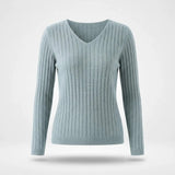 Trui Dames - Ribgebreid V-Hals Elegante — Elin in Groen - Finn Jules