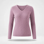 Trui Dames - Ribgebreid V-Hals Elegante — Elin in Oudroze - Finn Jules