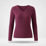 Trui Dames - Ribgebreid V-Hals Elegante — Elin in Rood - Finn Jules