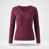 Trui Dames - Ribgebreid V-Hals Elegante — Elin in Rood - Finn Jules