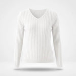 Trui Dames - Ribgebreid V-Hals Elegante — Elin in Wit - Finn Jules
