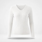 Trui Dames - Ribgebreid V-Hals Elegante — Elin in Wit - Finn Jules