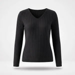 Trui Dames - Ribgebreid V-Hals Elegante — Elin in Zwart - Finn Jules