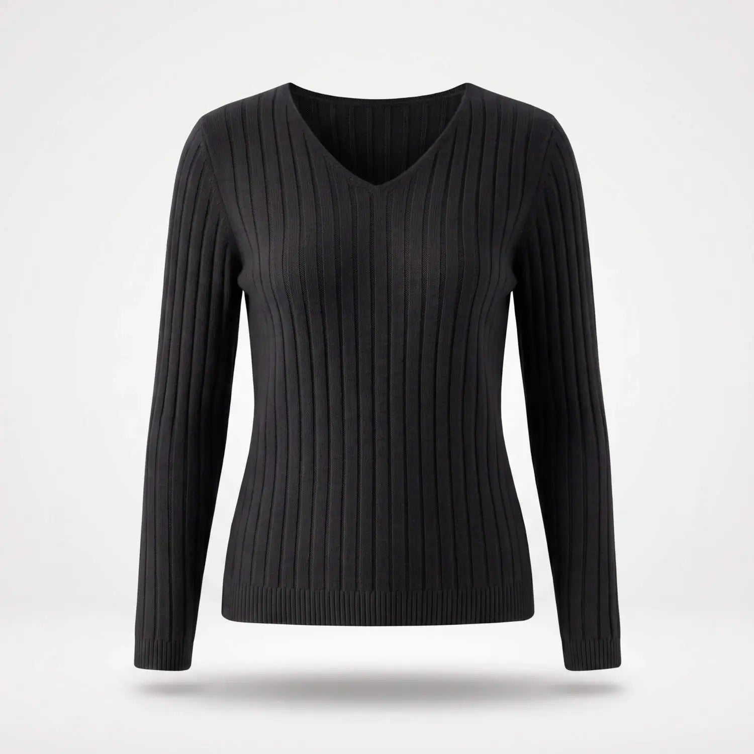 Trui Dames - Ribgebreid V-Hals Elegante — Elin in Zwart - Finn Jules