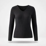 Trui Dames - Ribgebreid V-Hals Elegante — Elin in Zwart - Finn Jules
