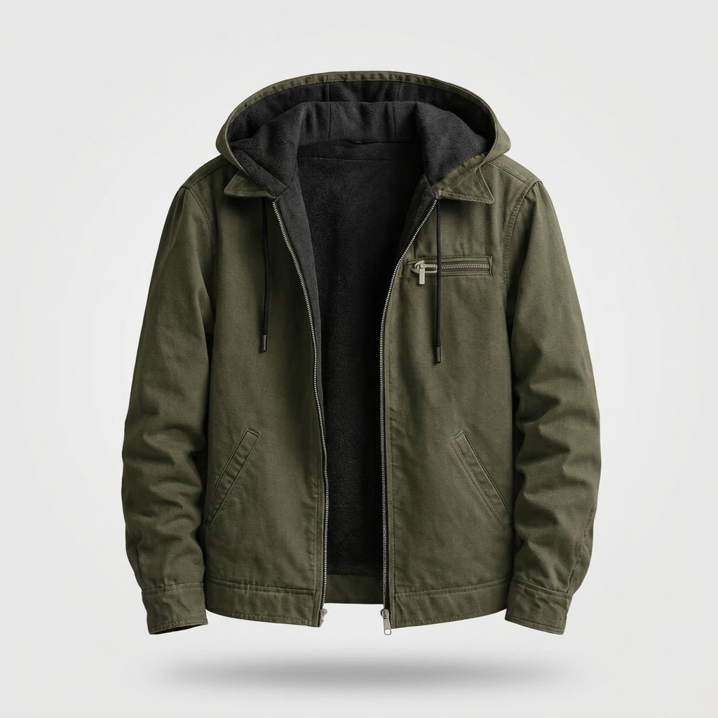 Utility Jas met Thermische Voering en Capuchon — Julian in Groen - Finn Jules