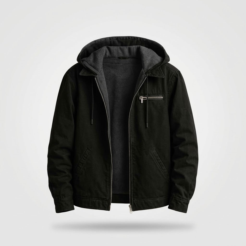Utility Jas met Thermische Voering en Capuchon — Julian in Zwart - Finn Jules