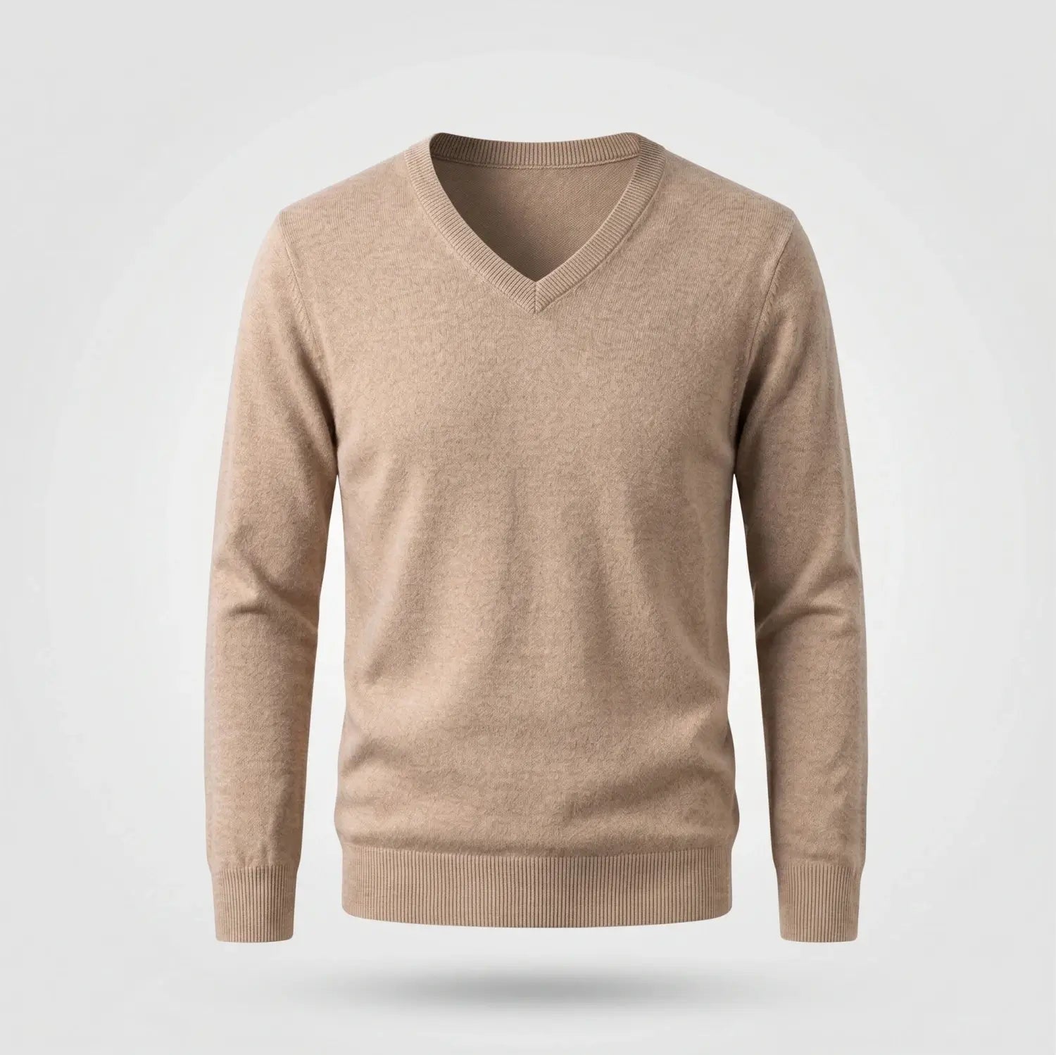 V-Hals Trui Heren - Klassieke Gebreide Trui — Frans in Beige - Finn Jules