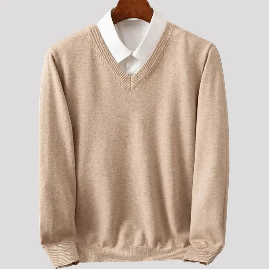 V-Hals Trui Heren - Klassieke Gebreide Trui — Frans in Beige - Finn Jules