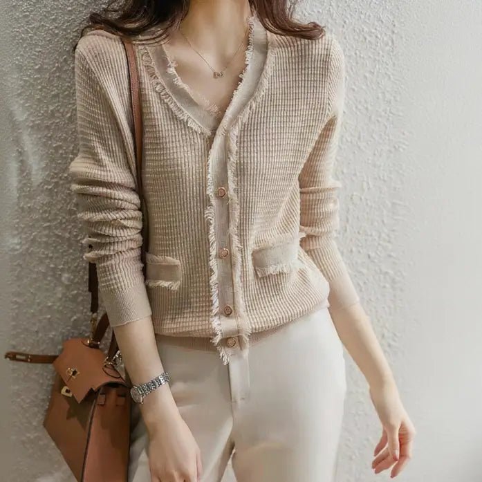 Vest Dames - Gebreid Fringe Vestje — Noor in Beige - Finn Jules