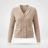 Vest Dames - Gebreid Fringe Vestje — Noor in Beige - Finn Jules
