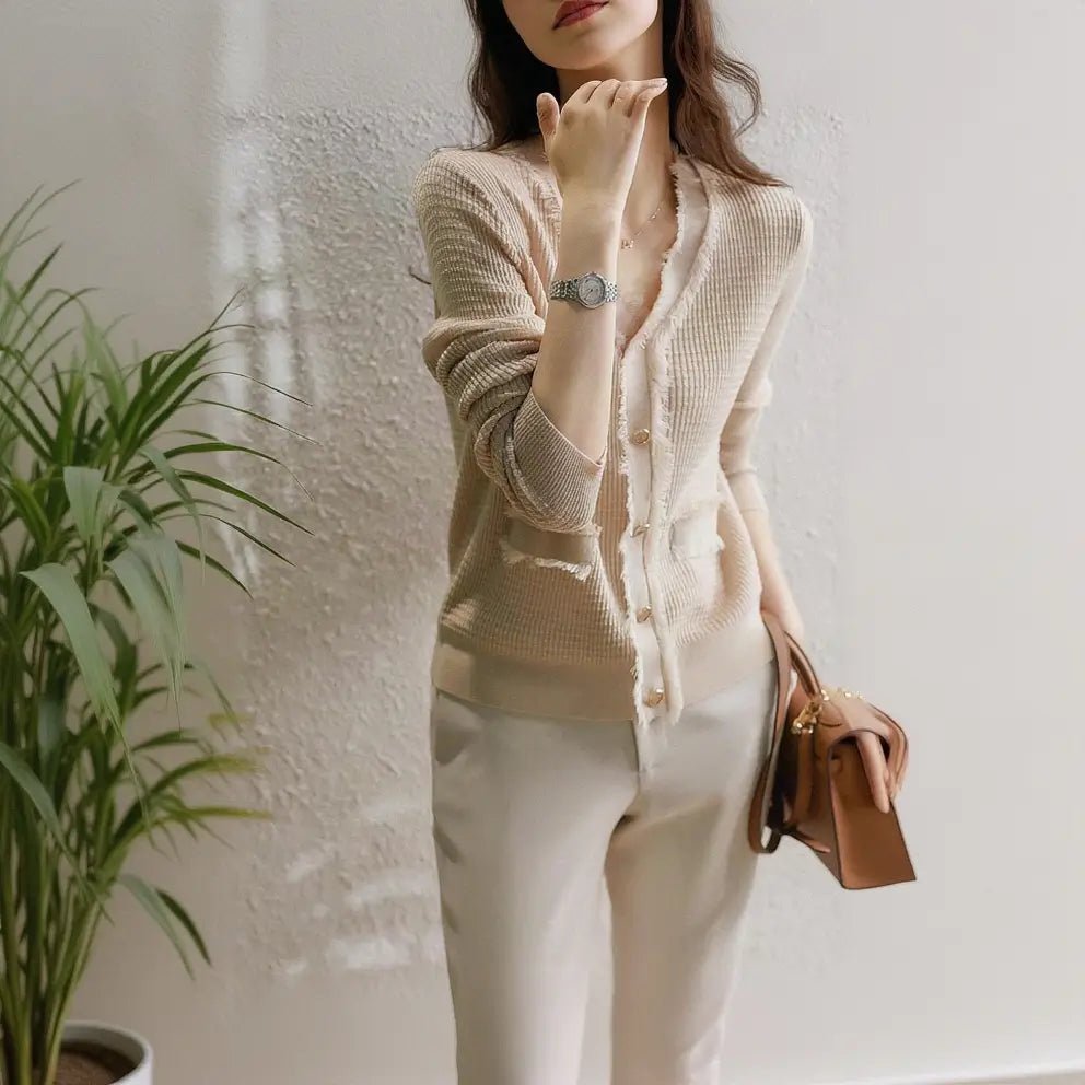 Vest Dames - Gebreid Fringe Vestje — Noor in Beige - Finn Jules