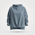 Zachte Gebreide Top met Gedrapeerde Col — Elly in Blauw - Finn Jules