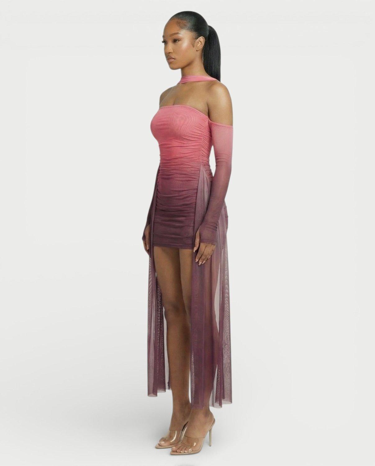 Strapless Mesh Mini-Jurk met Drapage - Finn Jules in Paars - Finn Jules