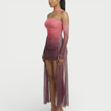 Strapless Mesh Mini-Jurk met Drapage - Finn Jules in Paars - Finn Jules