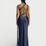 Satijnen One-Shoulder Maxi-Jurk - Finn Jules in Donkerblauw - Finn Jules