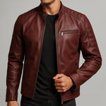 Café Racer Moto Jacket in Claret - Finn Jules