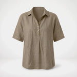 Van Elst Mode® | Blouse met kraag en knoopdetail (TIJDELIJK 1+1 GRATIS!) in Khaki - Finn Jules