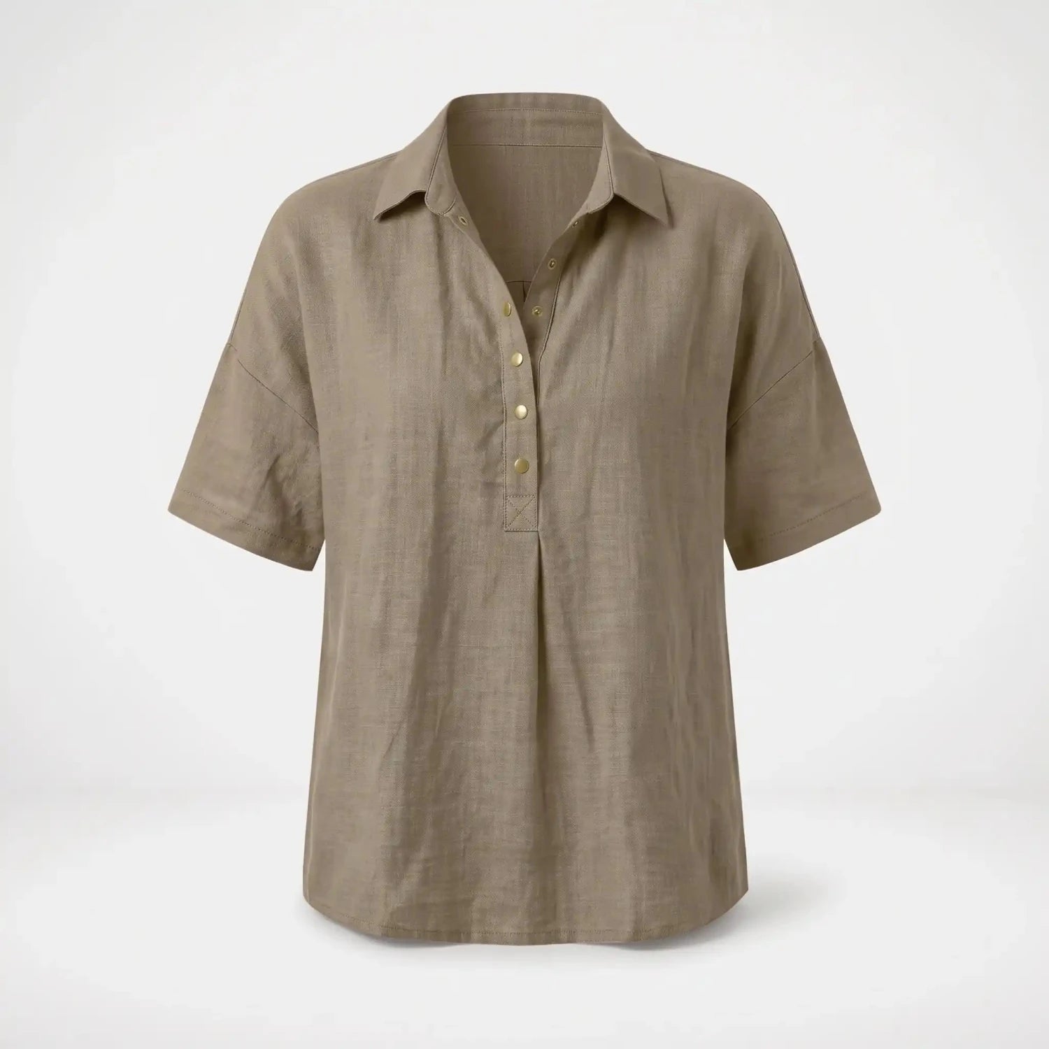 Van Elst Mode® | Blouse met kraag en knoopdetail (TIJDELIJK 1+1 GRATIS!) in Khaki - Finn Jules